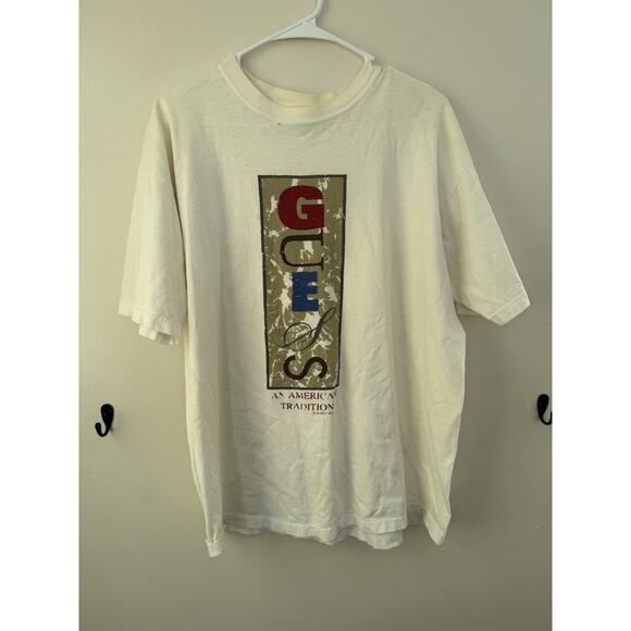 Vintage 90s GUESS Jeans USA Graphic T Shirt White Streetwear Tee Large - Picture 1 of 7